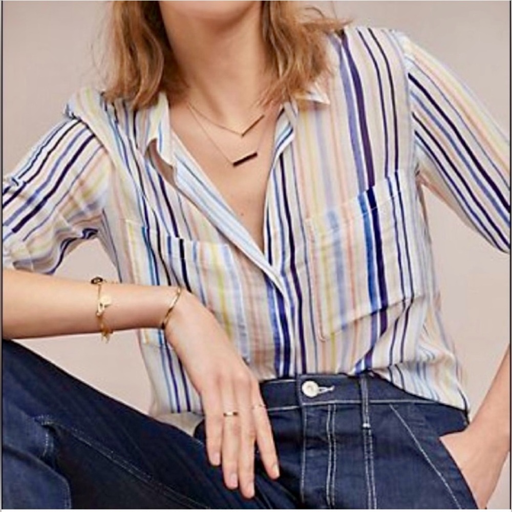 Anthropologie Stripped Multicolor‎ Women's Top Size Small Preppy casual pastel